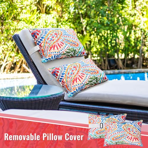 Juexica 2 Pack Chaise Lounge Pillow with Strap Outdoor Waterproof Beach Chair Neck Headrest Pillow Adjustable Elastic Band for Hammock Lumbar Recliner Pillows for Patio Pool Chair(Paisley) - style: Paisley