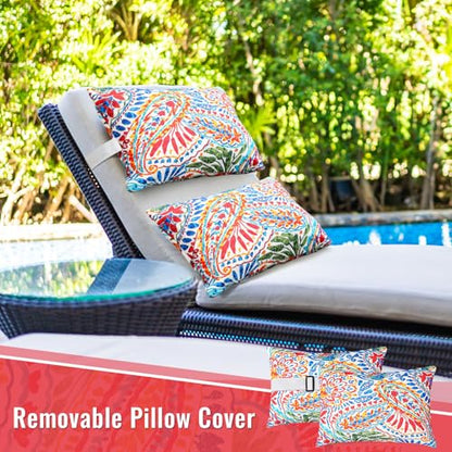 Juexica 2 Pack Chaise Lounge Pillow with Strap Outdoor Waterproof Beach Chair Neck Headrest Pillow Adjustable Elastic Band for Hammock Lumbar Recliner Pillows for Patio Pool Chair(Paisley) - style: Paisley