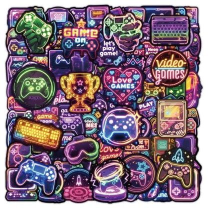 130PCS Neon Game Stickers Waterproof Video Game Gamer Stickers Cool Gaming Vinyl Decals for Laptop Skateboard Luggage Phone Case Water Bottles, Perfect Gifts for Teens Kids Adults