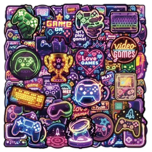 130PCS Neon Game Stickers Waterproof Video Game Gamer Stickers Cool Gaming Vinyl Decals for Laptop Skateboard Luggage Phone Case Water Bottles, Perfect Gifts for Teens Kids Adults