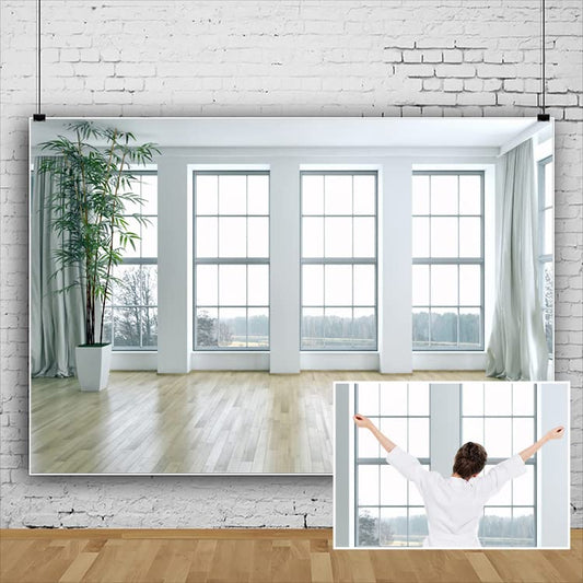5x3ft Polyester Window View Backdrop Wood Floor Boudoir Living Room Curtain Zoom Meeting Modern Home Interior Office Photography Background Bridal Shower Wedding Birthday Video Photo Props - size: 5x3FT