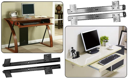KUMGROT Keyboard Tray Slides 14" Silver Cold Rolled Steel Computer Drawer Tray Ball Bearing Keyboard Slides with Adjustable Height Bracket - color: Silver, size: W:1.38"/T:0.3"