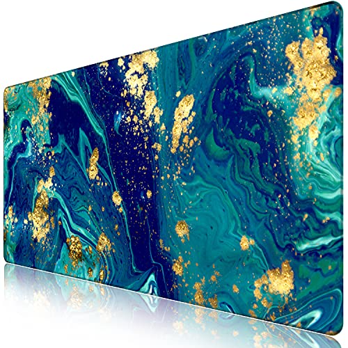 iCasso Extended Gaming Mouse Pad (35.4x15.7 in), Large Non-Slip Rubber Base Mousepad with Stitched Edges, Waterproof Keyboard Mouse Mat Desk Pad for Work, Game, Office, Home - Blue Marble - XXL - color: Blue Marble