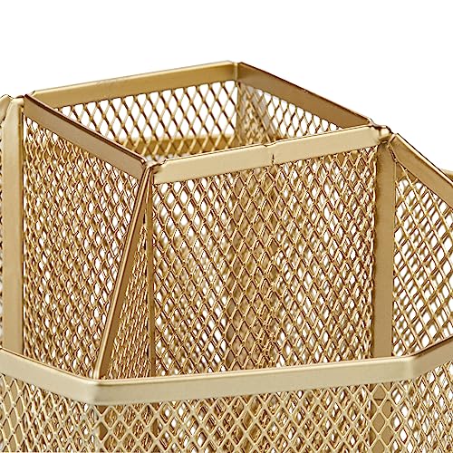 Annova Mesh Desk Organizer Rotate with 5 Compartments Spinning Tidy Candy/Pen Holder Office, Art Supply, Storage, Classroom, Home (Gold) - color: Gold