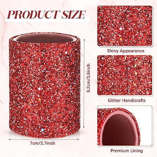 Sabary 8 Pcs Red Pens with Pen Holder for Desk Glitter Crystal Diamond Cute Ballpoint Fancy Pencil Holder Bling Desk Organizer for Women Girls School Office Supplies Wedding Graduation Gifts - color: Red