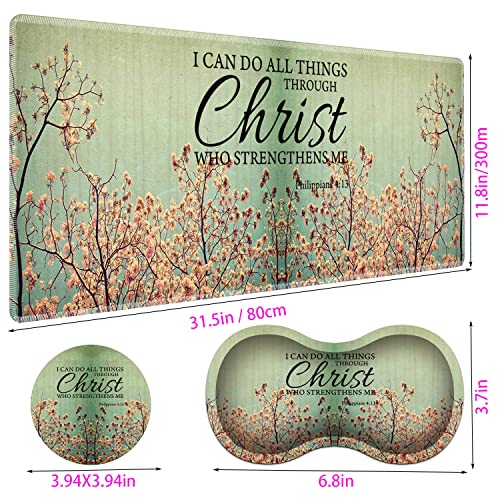 Large Gaming Mouse Pad + Mouse Wrist Rest Pad + Coaster Combination, 31.5 "x 11.8" Durable Non-Slip Extension Table Mat, Suitable for Office and Home, Philippians 4-13 Floral - color: Philippians 4-13 Floral