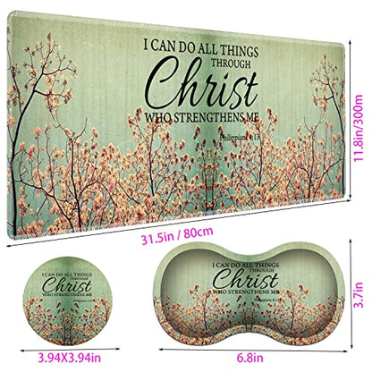 Large Gaming Mouse Pad + Mouse Wrist Rest Pad + Coaster Combination, 31.5 "x 11.8" Durable Non-Slip Extension Table Mat, Suitable for Office and Home, Philippians 4-13 Floral - color: Philippians 4-13 Floral