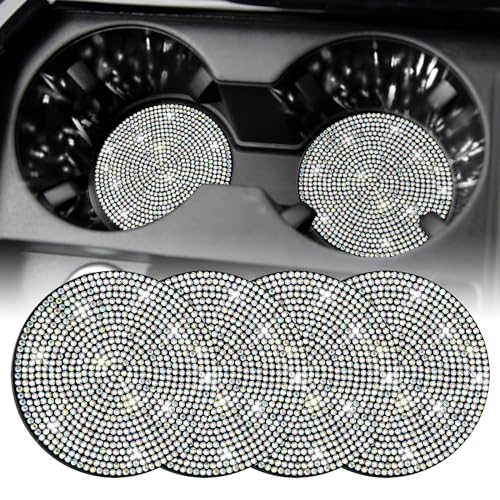 SINGARO Bling Cup Holder Coasters for Car, 4PCS Universal Non-Slip Cup Holder, Embedded Decorative Coasters, Shiny Crystal Car Interior Accessories Gifts for Women (AB-Color) - color: Ab-color, size: 4PCS