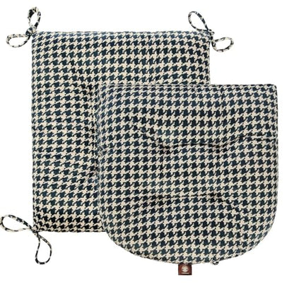 Outdoor Patio Cushion, Rocking Chair Cushion, Tufted Pads, Set of Upper and Lower with Ties Pack of 2 (2 Sets) - Back 20"×17", Seat 17"×17" (Blue Houndstooth) - color: Blue Houndstooth