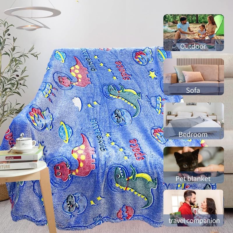 PersoblastIC Dinosaur Blanket for Kids, Glow in The Dark, Soft Fleece, Toddler & Baby Size (60"x80") - color: Dinosaur 1, size: 60"x 80"