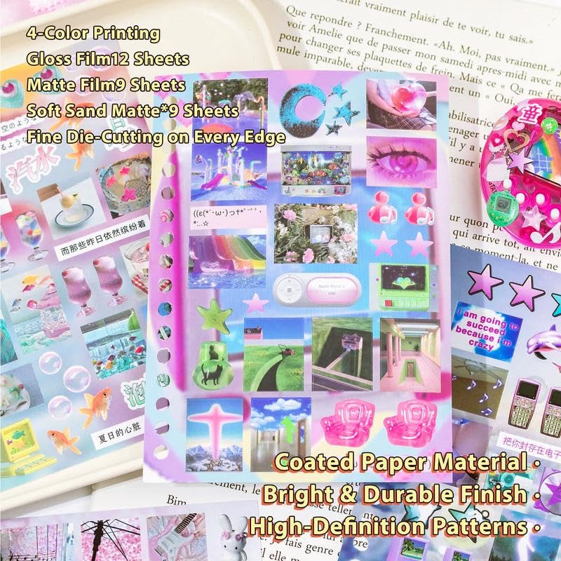 Monsoon Postbox Sticker Book, 30 Sheets Japanese Decals | Glossy, matte, textured finishes; clean-edge cuts; journals, scrap albums, planners, prayer, vision boards, cards, crafts - color: Dream Monsoon
