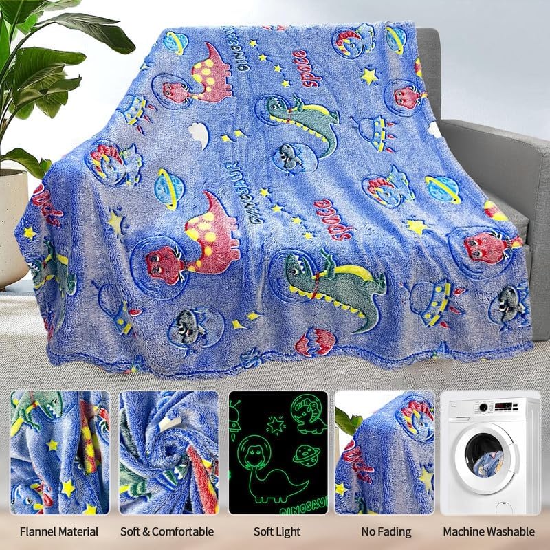 PersoblastIC Dinosaur Blanket for Kids, Glow in The Dark, Soft Fleece, Toddler & Baby Size (60"x80") - color: Dinosaur 1, size: 60"x 80"