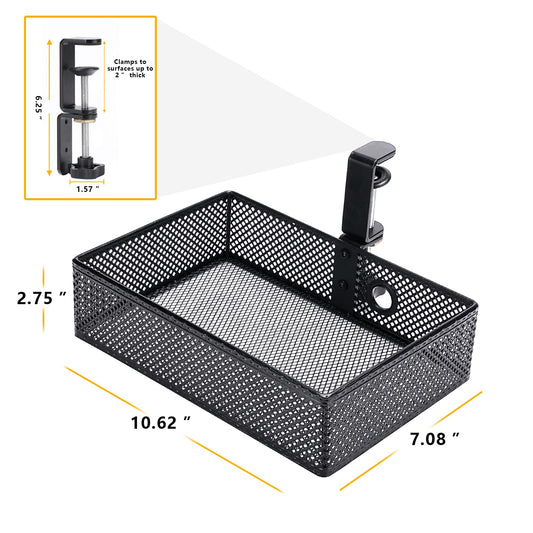 Mesh Desk Organizer and Clamp-on Swivel Pencil Drawer, Desk Hidden Extra Sturdy C-Clamp Mount System and Easy to Instal, Home Office Art Supply Storage Box (Black) - color: Black