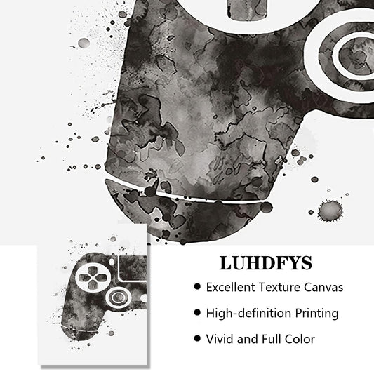 Gamepad Canvas Wall Art Video Game Themed Picture Painting Artwork Black & White Boys Playroom Decor Poster Printing Gift and Men Lovers Unframed (8X10Inch Unframed) - color: Style-B, size: 8x10Inch Unframed