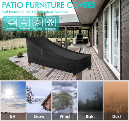WLEAFJ Patio Chaise Lounge Cover Waterproof, Heavy Duty Outdoor Lounge Chair Covers, Black Durable Patio Furniture Covers, 78L x 34W x 32H inch - color: Black, size: 78L x 34W x 32H inch