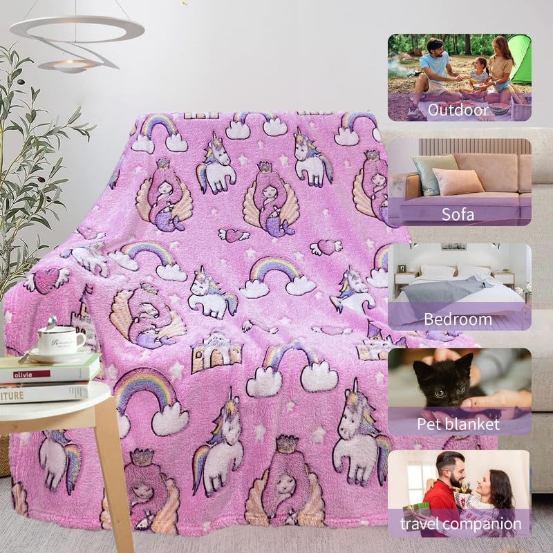 COMFAR Mermaid Blanket for Girls 4-6, Mermaid Gifts, Kids Blanket, 40"x 50", Pink, Glow in the Dark - color: Mermaid, size: 40"x 50"