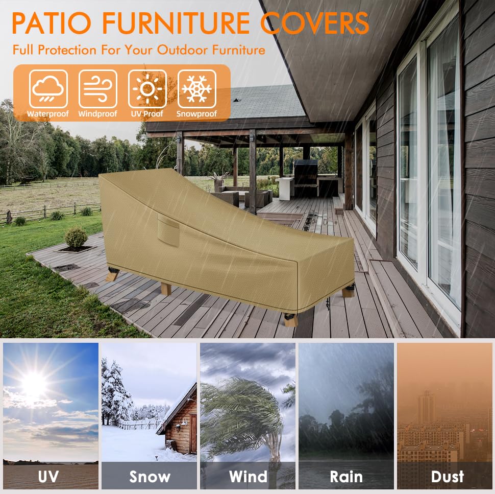 WLEAFJ Patio Chaise Lounge Cover Waterproof, Heavy Duty Outdoor Lounge Chair Covers, Durable Patio Furniture Covers, 78L x 34W x 32H inch - 2 Pack, Khaki - color: Khaki, size: 2 Pack-78L x 34W x 32H inch
