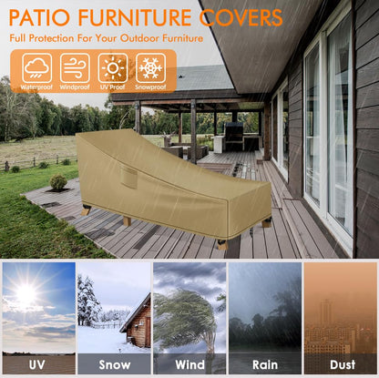 WLEAFJ Patio Chaise Lounge Cover Waterproof, Heavy Duty Outdoor Lounge Chair Covers, Durable Patio Furniture Covers, 78L x 34W x 32H inch - 2 Pack, Khaki - color: Khaki, size: 2 Pack-78L x 34W x 32H inch