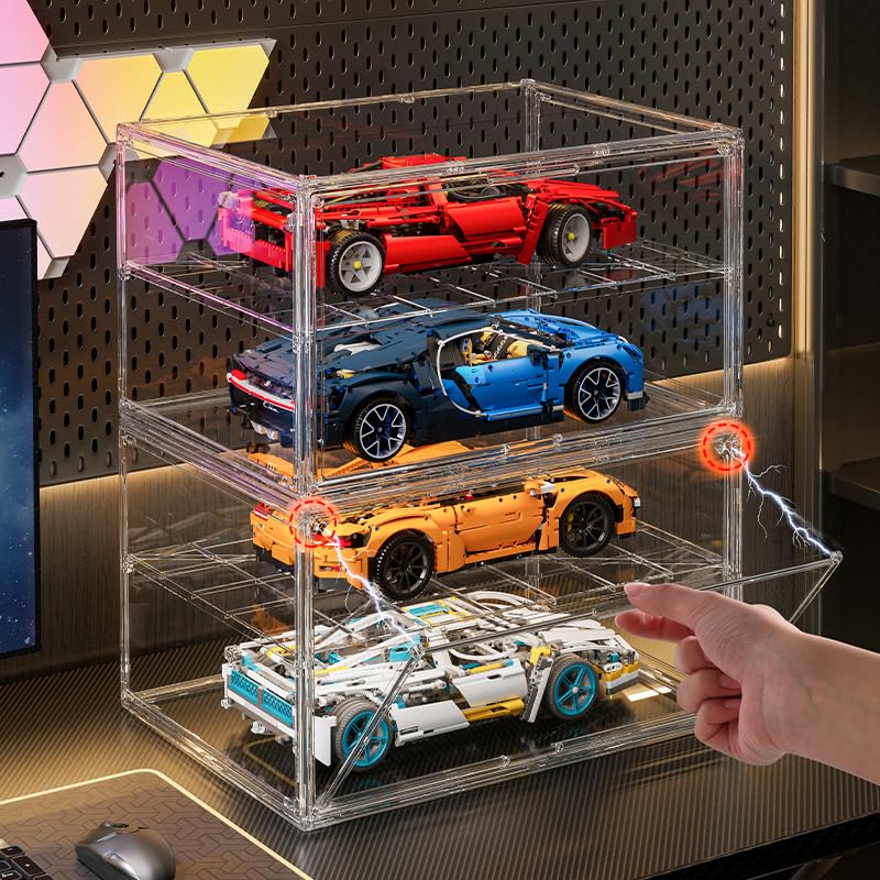 BOHOIDEE Extra Large 19.7"X14.6"X11.6" Acrylic Display Case with 1 Division Board, Clear Organizer Box Plastic Holder with Magnetic Door for Handbags, Purses, Boots, Figures, Book - size: Extra Large-A