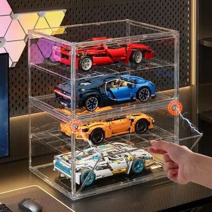 BOHOIDEE Extra Large 19.7"X14.6"X11.6" Acrylic Display Case with 1 Division Board, Clear Organizer Box Plastic Holder with Magnetic Door for Handbags, Purses, Boots, Figures, Book - size: Extra Large-A