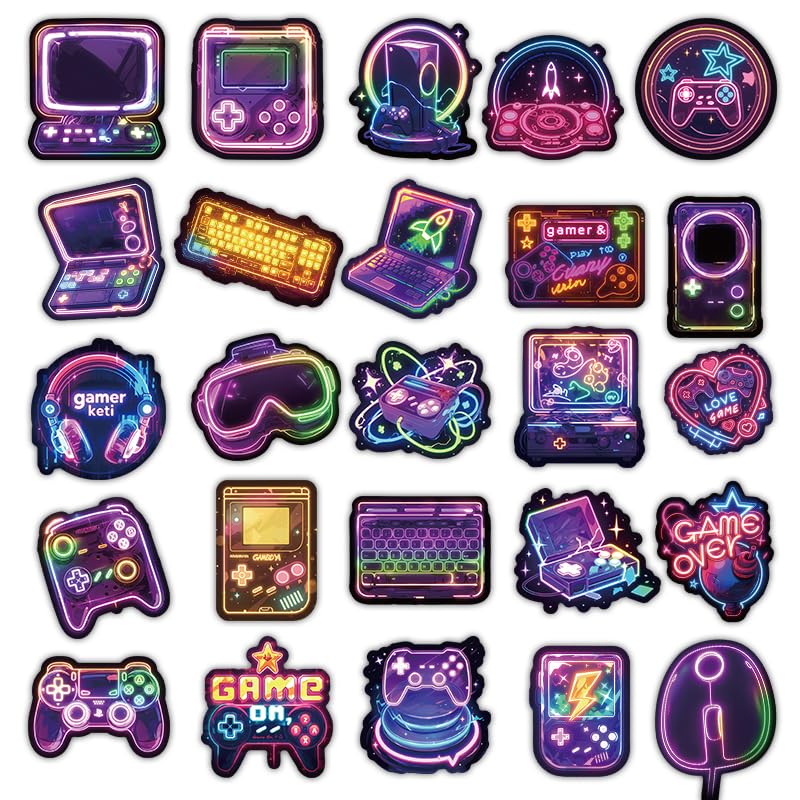 130PCS Neon Game Stickers Waterproof Video Game Gamer Stickers Cool Gaming Vinyl Decals for Laptop Skateboard Luggage Phone Case Water Bottles, Perfect Gifts for Teens Kids Adults