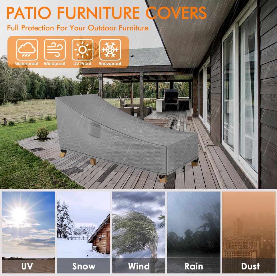 WLEAFJ Patio Chaise Lounge Cover Waterproof, Heavy Duty Outdoor Lounge Chair Covers, Durable Patio Furniture Covers, 78L x 34W x 32H inch - 2 Pack, Gray - color: Gray, size: 2 Pack-78L x 34W x 32H inch