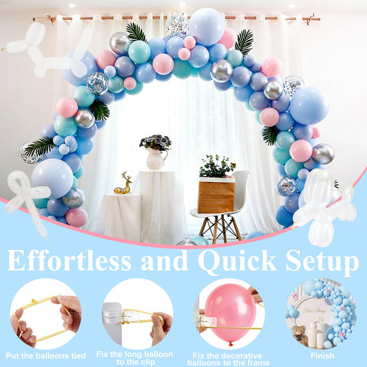 10 Pcs Balloon Arch Clips 3.5" Spring Clamps with 100 Pcs 260 Long Balloons | 3.5 Inch Invisible Clear Plastic Clips | Strong & Secure Grip | Quick Setup for Backdrop, Birthday, Wedding, Party Decoration