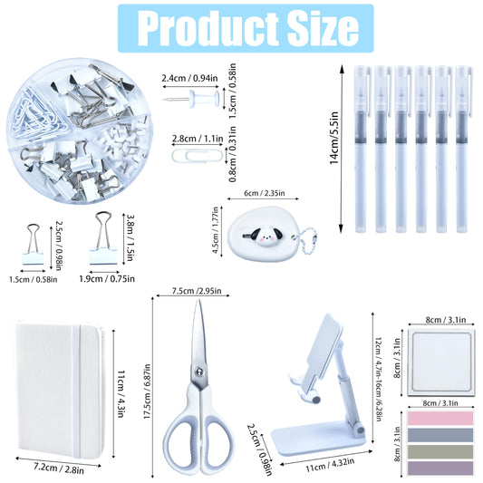 White Desk Accessories, 25Pcs White Office Supplies and Desk Organizers, with Tape Dispenser, Stapler, Staple Remover, Ect, Gift Box Packaging - color: White