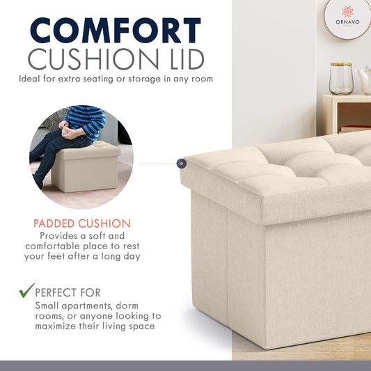 Ornavo Home Small Storage Ottoman Foldable Collapsible Rectangle Linen Ottoman Foot Rest Stool Seat, for Living Room, Bedroom, Home Office, Dorm - 12 x 16 x 12, Beige - color: Beige